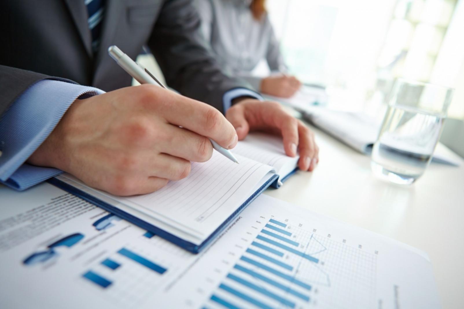 Professional economist reviewing market trends and financial indicators